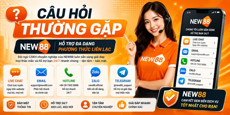 Câu hỏi thường gặp NEW88 hỗ trợ đa dạng phương thức liên hệ 