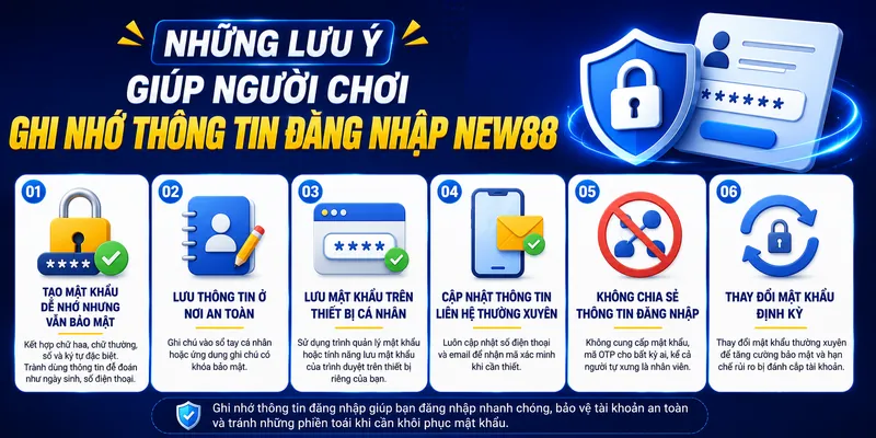 Những lưu ý giúp người chơi ghi nhớ thông tin đăng nhập NEW88
